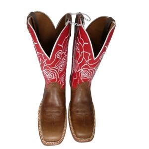 Twisted X WXTL003 W Wide Square Toe Western Boots Ginger‎ And Rose Red Size 8 B